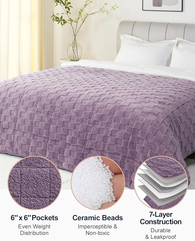 Kivik Dual Sided Weighted Blankets for Adults, Buttery Soft Stylish Checkered Heavy Blanket for Couch Sofa Bed, Ultra-Fluffy Fabric, Machine Washable (60"x80", Purple, 15 Pounds)