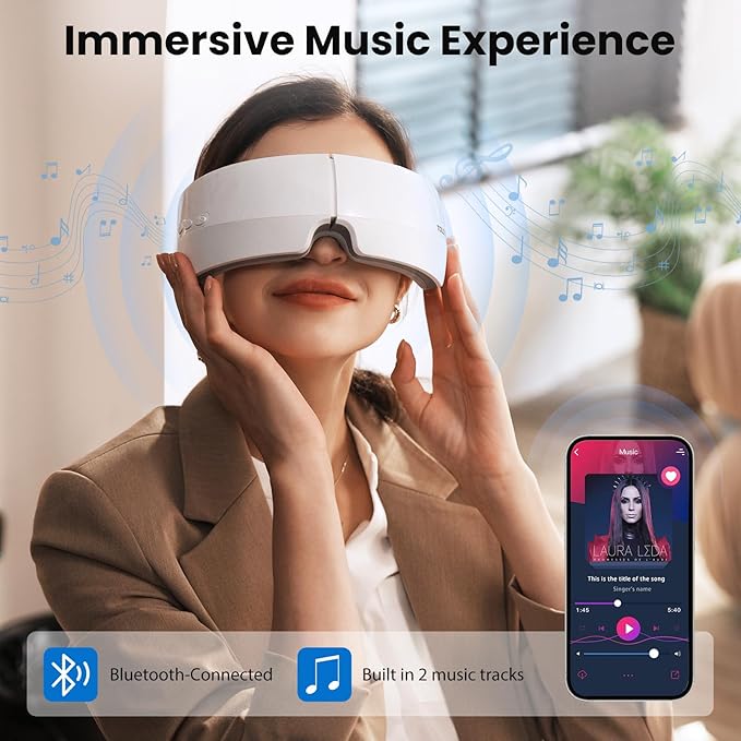 TOLOCO Eye Massager with Heat,Bluetooth Music,Compression,Electric Adjustable Eye Massager,Improve Sleep,Holiday,Birthday,Christmas Gifts Eye Mask for Women Men