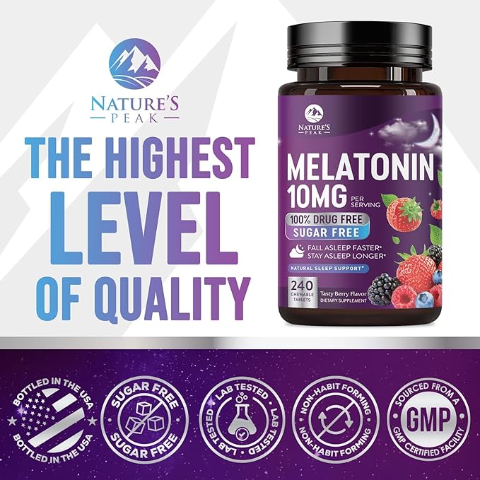 Melatonin 10mg Fast Dissolve Supplements, Sleep Support Supplement for Adults - Extra Strength 10 mg Melatonin Tablet for Restful Sleep Support, Strawberry Flavor, Sugar-Free Non-GMO - 240 Tablets