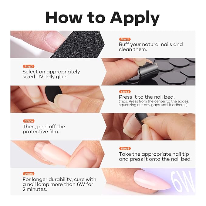 modelones Nail Adhesive Tabs 240pcs - UV Jelly Nail Glue Stickers for Press on Waterproof Breathable Double Sided Sticky Tabs Need Curing 10 Sheet 12 Sizes