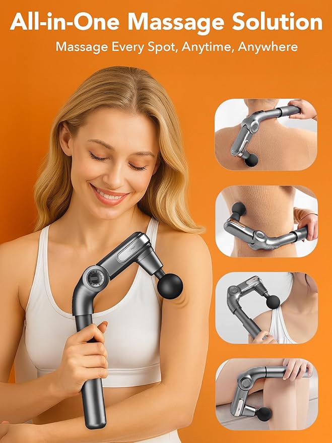 Foldable Massage Gun Deep Tissue with Retractable Handle,Back and Neck Massager for Pain Relief,Handheld Massager for Shoulder Lower Leg Waist– Perfect Gifts for Women, Father, Mother, Friends