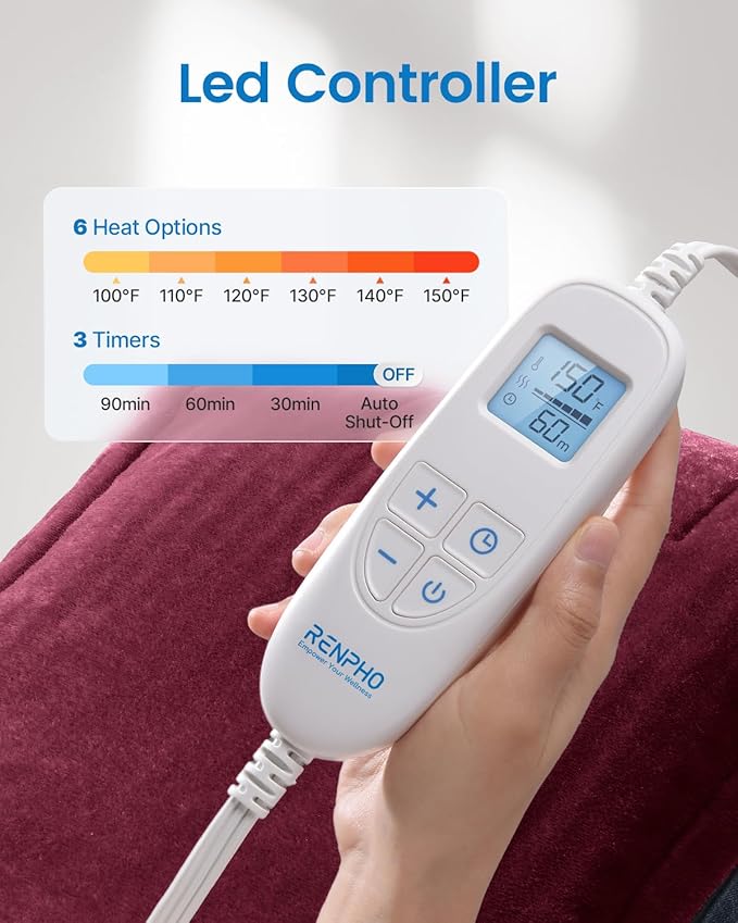 RENPHO Christmas Gifts for Women Men, Heating Pad for Neck and Shoulders and Back Pain Relief, Hsa Store Eligible Items, Electric Heat Pad for Period Cramps, Auto Shut Off, ETL Certified, 24"x33" Red