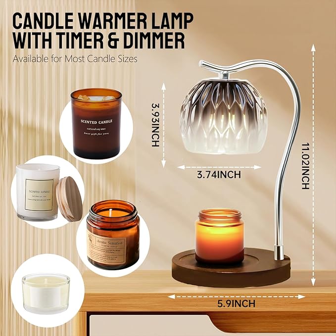GEEZO Fragrance Candle Warmer Lamp,Electric Candle Warmer with Timer & Dimmer,Mom Christmas Birthday Gifts for Women, House Warming Gifts New Home Bedroom Decor