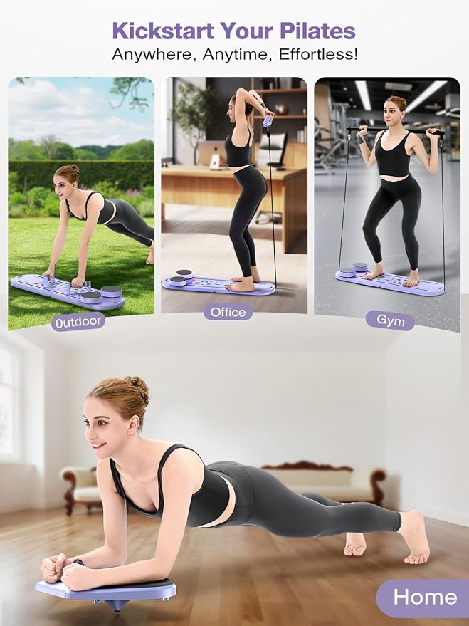 Foldable Pilates Board for Home Workout - Portable Pilates Reformer Machine for Women - 7 in 1 Multifunctional Pilates Reformer Set with Timer for Core Trainer Equipment