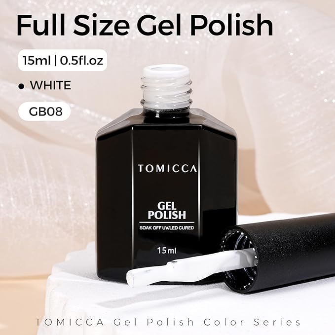 TOMICCA White Gel Nail Polish, 15ml for French Tip Manicure and Nail Art, Soak Off UV Polish
