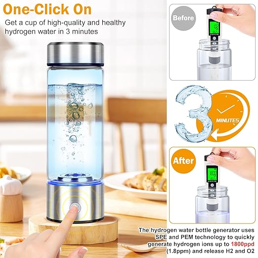 2025 Upgrade Hydrogen Water Bottle, Hydrogen Water Generator with Advanced SPE PEM Technology, 420ml(14OZ) Hydro Water Machine, Portable Water Ionizer for Office, Travel, Fitness & Everyday Hydration