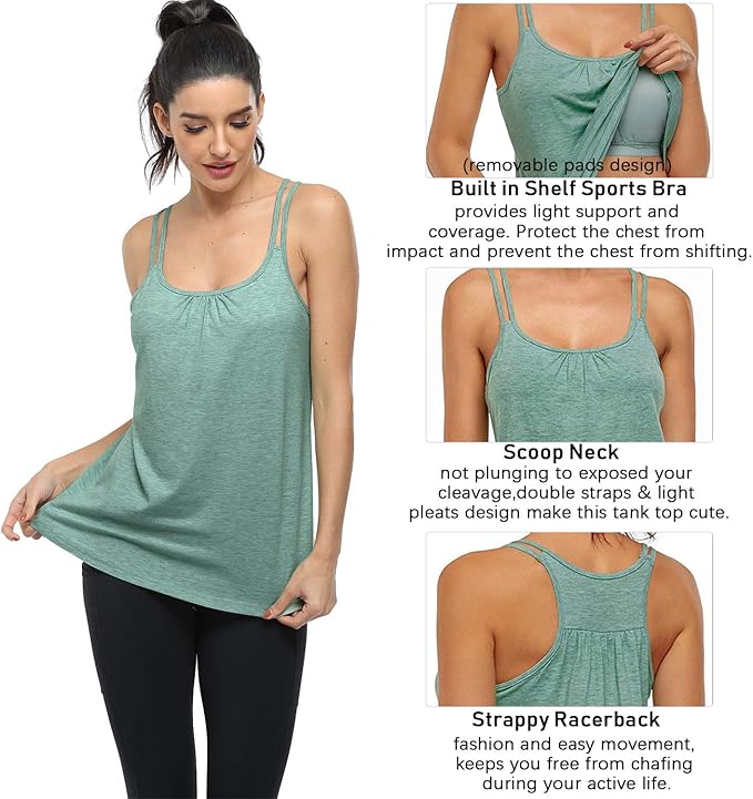 Hibelle Women's Workout Yoga Racerback Tank Tops with Built in Shelf Bra