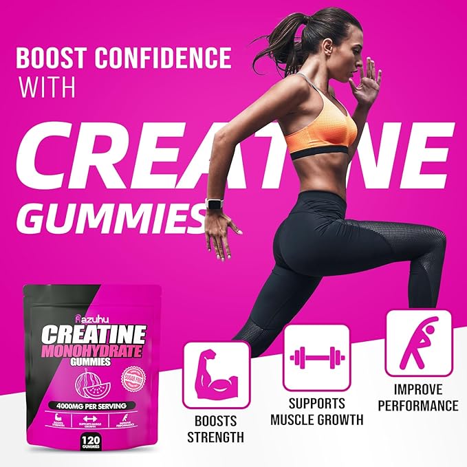 Flavored creatine monohydrate gummies sugar free,Pre workout supplements creatine gummies for men&women,Gym supplements,Supports muscle growth,Recovery,Strength,Energy Boost(120 count)-watermelon