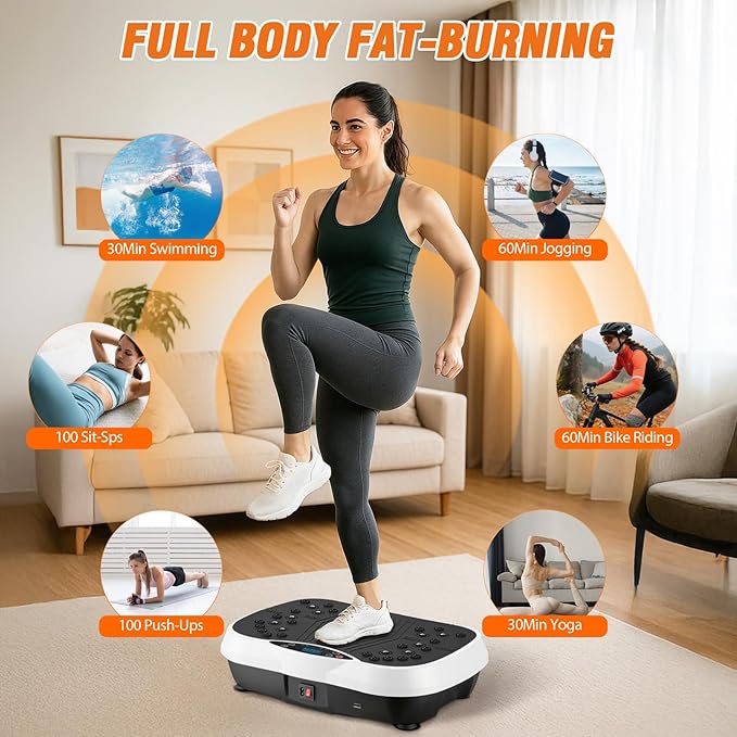 ALSO GO Vibration Plate Exercise Machine, 3 Workout Modes & 120-Level Vibration Platform for Weight Loss/Lymphatic Drainage, 400lbs Capacity Vibration Board with Resistance Bands for Full Body Workout