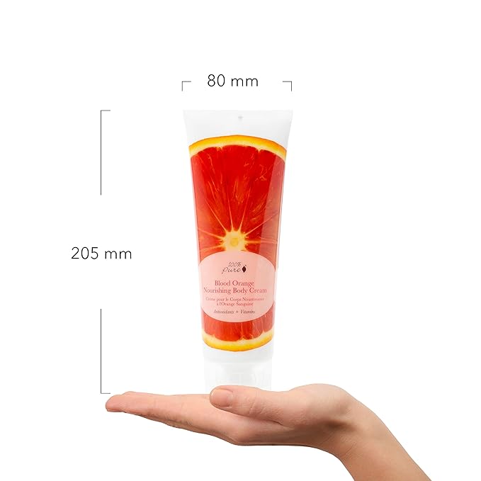 100% PURE Nourishing Body Cream Blood Orange Lotion Luxurious Botanical Dry Skin Hydration & Replenishment, Natural Anti-Aging Moisturizer & Skincare for All Skin Types Women & Men - Vegan - 8 oz