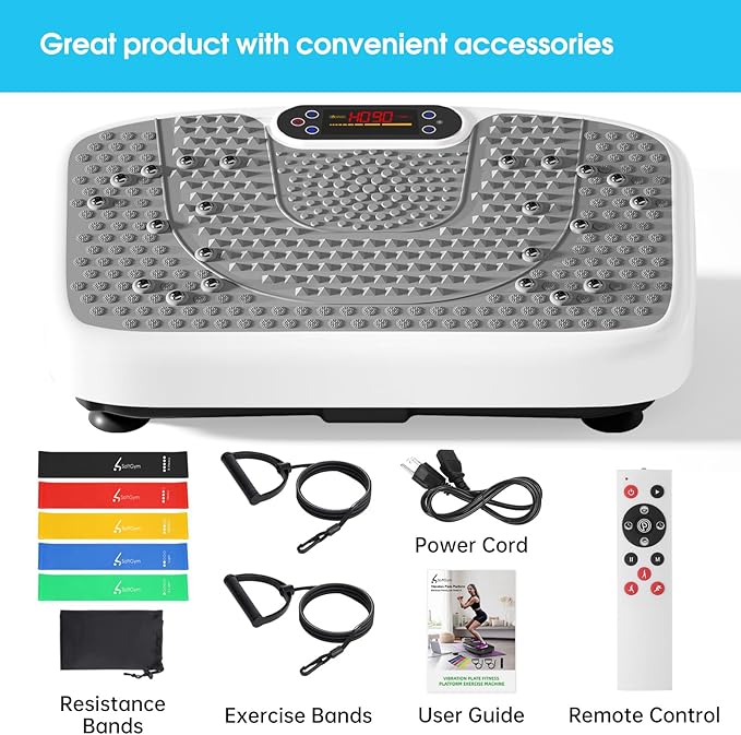 SoftGym Vibration Plate Exercise Machine for Lymphatic Drainage,Power Vibrate Stand Shake Board 450 Lbs Capacity Whole Body Workout Waver with Fitness Resistance Bands Weight Loss Gifts for Women Men