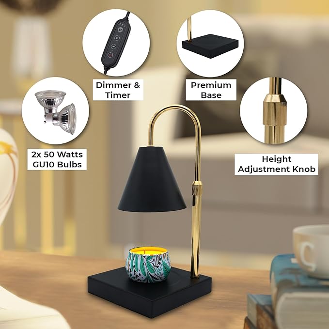 Adjustable Electric Candle Warmer Lamp with Timer - Safe & Dimmable Fragrance Diffuser for Wax Melting and Jar Candles - Modern Home Decor and Gift Ideas