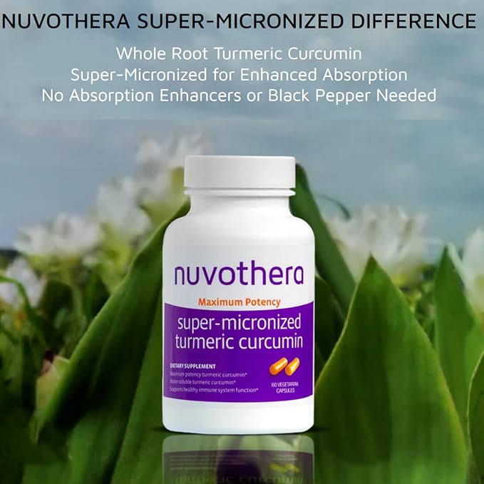 Nuvothera Super-Micronized Turmeric Curcumin Capsules 1-Month Supply– Rapid Absorption, Whole Root, Non-GMO, Supports Joint, Skin, Gut Health & Antioxidants (60 Capsules)