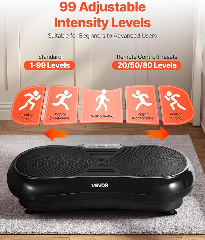 VEVOR Vibration Plate Exercise Machine, Whole Body Shaker for Lymphatic Drainage and Weight Loss, Home Workout Gym Fitness Equipment with 2 Resistance Bands, Vibrating Platform for Women Men