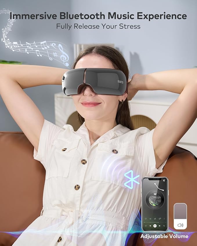 llano Eye Massager with Heat, Mother's Day Birthday Gifts for Women Men, Visible Heated Eye Mask for Migraine, Strain Relief, Reduce Stye, Improve Sleep (Silver)