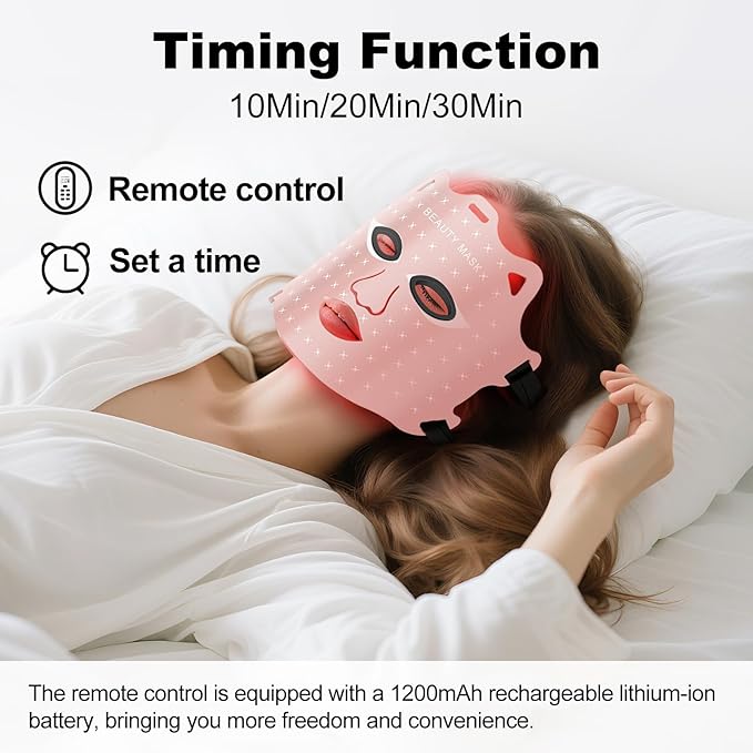Red Light Therapy for Face, Portable Led Face Mask Light Therapy with Rechargeable Remote, 7+1 Color Near-Infrared Red Light (NIR), Red Light Therapy at Home (Pink)