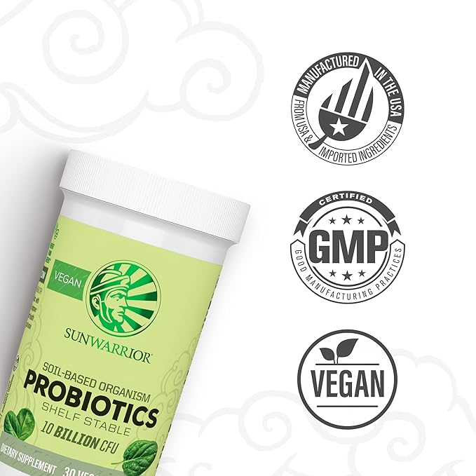 Sunwarrior Probiotics Soil-based Vegan Capsules | 10 billion CFU for Digestion Soy Free Gluten Free Dairy Free | 30 CT