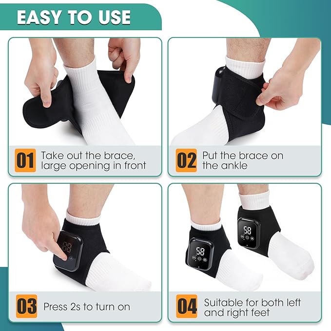 Ankle Massager for Pain Relief, Heating Pad for Ankle and Foot with 2000mAh Rechargeable, Thermal Wrap for Achilles Tendon, Plantar Fasciitis Foot Massager - Gifts for Women Men