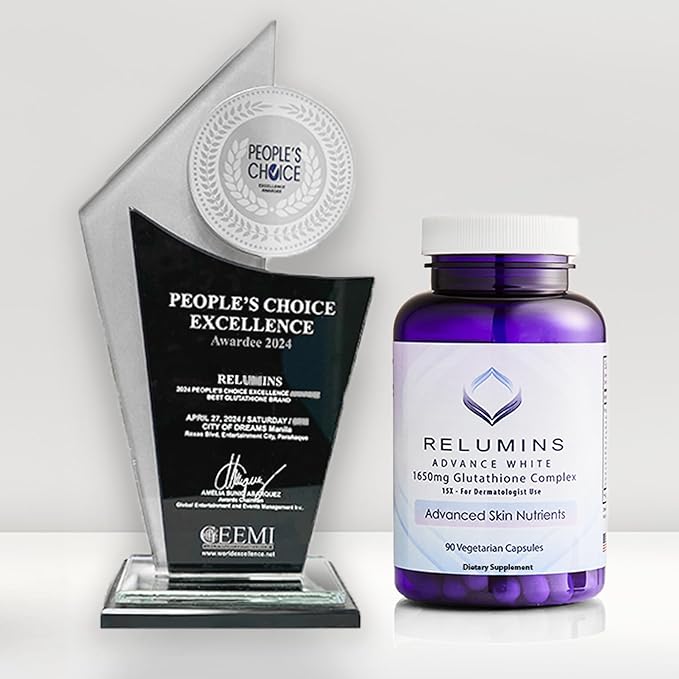 Relumins 1650mg L-Glutathione Complex with Hyaluronic Acid, Alpha Lipoic Acid, Rose HIPS, Vitamin E & Riboflavin, Antioxidant Support, Skin Hydration & Wellness, Made in USA – 90 Capsules x 5 Bottles