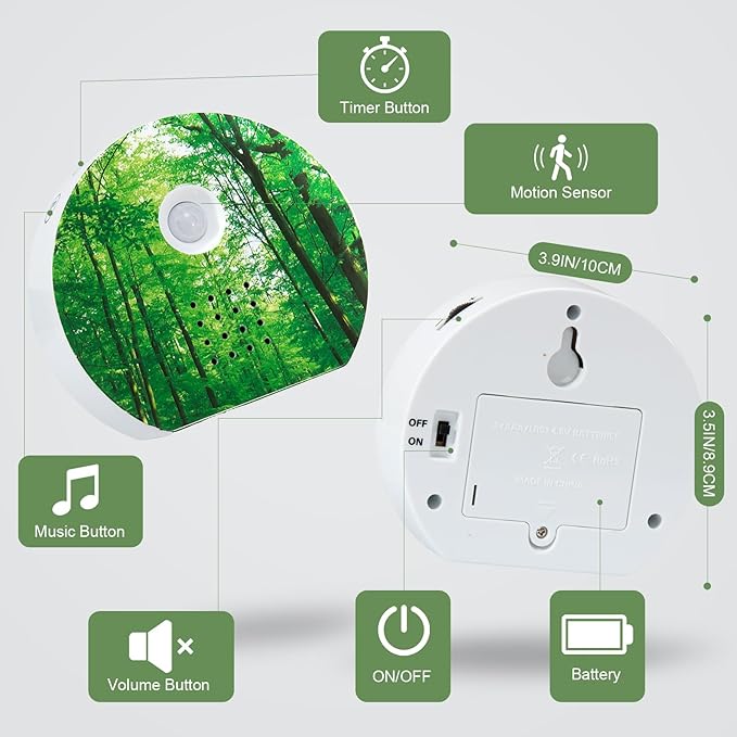 Bird Chirping Sound Box for Bathrooms: Singing Bird Box Motion Sensor for Interiors - Relaxing Nature Birdybox Singing Bird Sounds Device for Hallway Office Living - Green