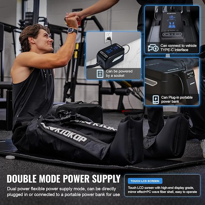 Air Compression Recovery System with Sequential Compression Full Leg Massager Recovery Boots 8 Levels 4 Modes Portable Foot Massager Leg Massage Relax for Athletes Black Large Size(Height:185-195CM)