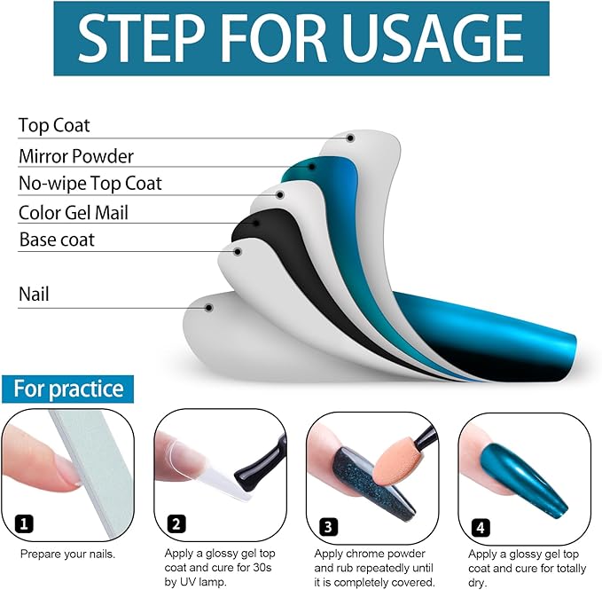 Artdone Chrome Nail Powder, Lake Blue Iridescent Aurora Powder Metallic Mirror Effect Pigment Pearlescent Mermaid Pigment Pearl Glitter Dust Kit, Nail Art Decoration, Resin Craft