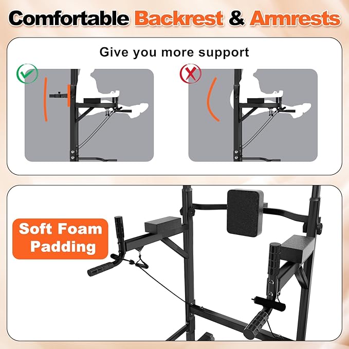 Pull Up Bar and Dip Station Power Tower, Adjustable Height Strength Training Equipment for Home Gym, Multi-Function Workout Machine