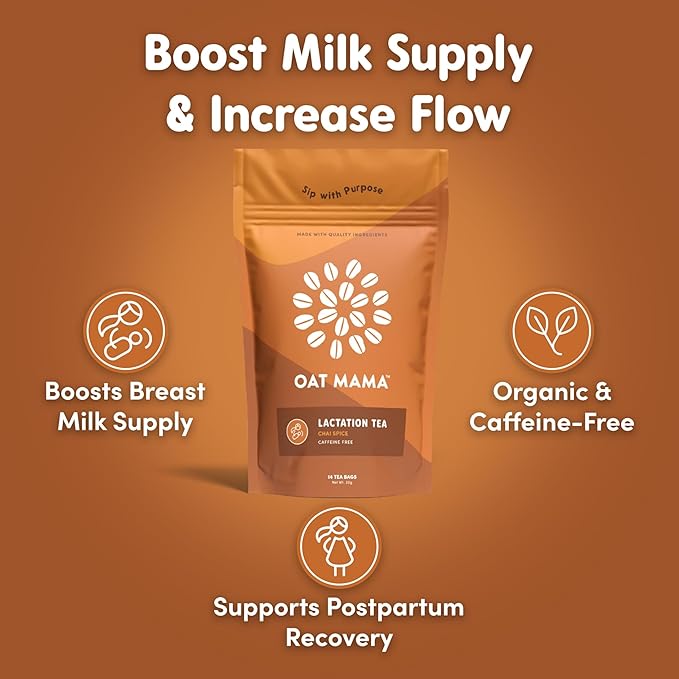 Oat Mama Lactation Tea for Breastfeeding Moms - Chai Spice | Breastfeeding Essentials for Milk Supply Increase | Organic Lactation Support & Postpartum Recovery