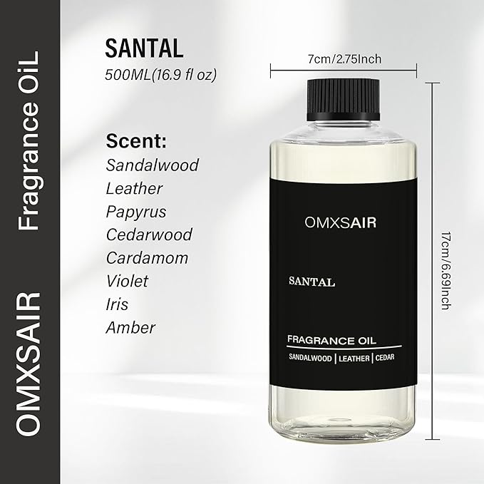 Hotel Scnet Diffuser Oil 500ml Inspired by Santal - Hotel & Car,Home Luxury Scents - Comforting Sandalwood,Papyrus,Cardamom,Santal Essential Oils Blend for Aromatherapy Diffuser