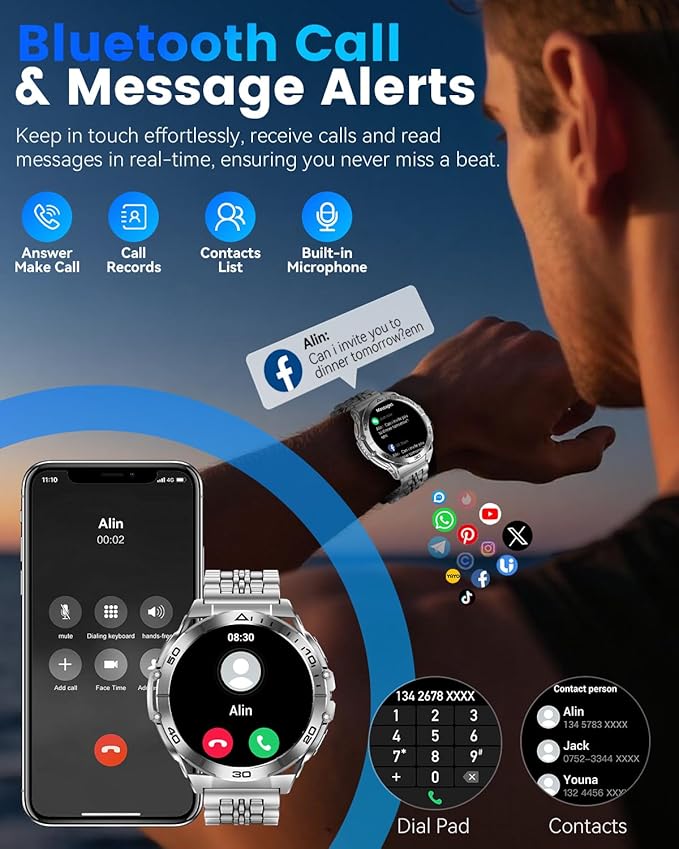 Military Smart Watches for Men with Bluetooth Call, 1.6" AMOLED Waterproof Smartwatch with Flashlight, 116 Sport Modes, 600mAh Heart Rate/SpO2/Sleep Monitor Fitness Tracker for Android iOS