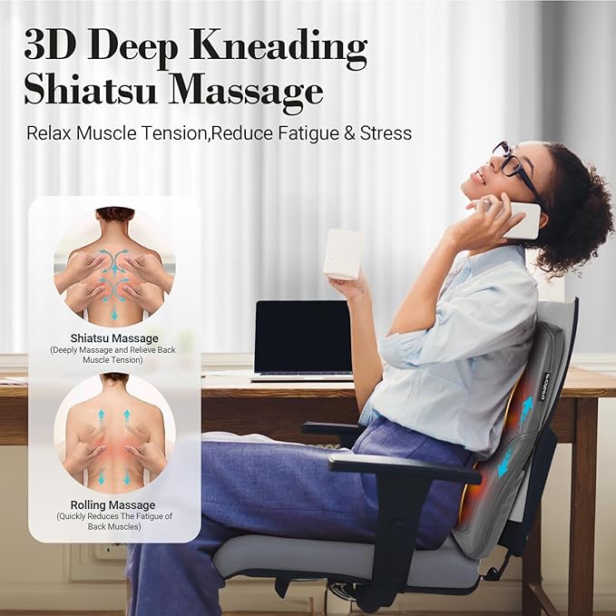 Shiatsu Low Back Massager - Gift for Women,Men, 3D Kneading Massage Pillow for Pain Relief,Rolling Massager for Home Office