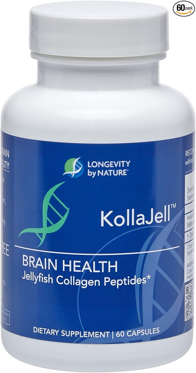Longevity by Nature, KollaJell Collagen Peptides Brain Supplement, Memory Pills and Focus Supplement for Brain Health and Cognitive Support, 60 Capsules