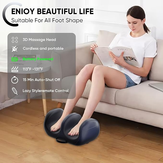 Cordless Rechargeable Foot Massager, 2025 Upgraded Foot Massager with Heat for Cord Remote Control, Portable for Home/Office Use, Gifts for Dad, Mom
