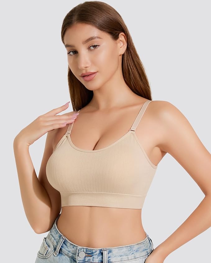 Padded Bralette Sports Bras for Women Pack No Underwire Adjustable Straps Low Back Bra Sleep Bras Lounge Bras for Women
