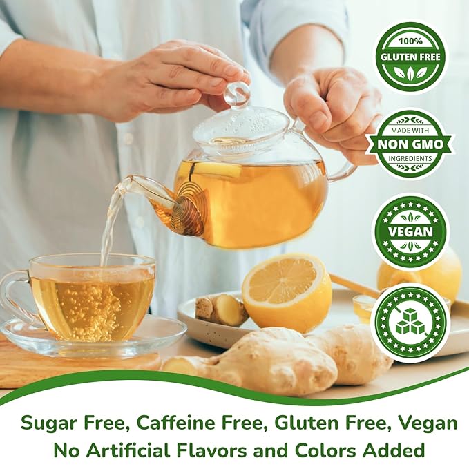 VIDA FARM 100 Lemon Ginger Tea Bags, 100% Natural Ingredients - Warming & Spicy Blend, Caffeine Free, Sugar Free, Non-GMO, Lemon & Ginger Herbal Tea Beverage