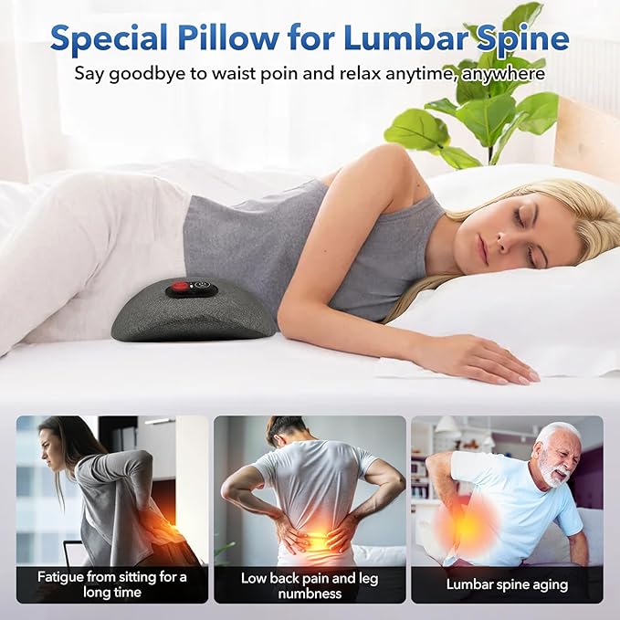 3-in-1 Multifunctional Battery-Powered Lumbar Pillow for beds and Chairs, Back Massager with Heating Massage and Stretching, deep Tissue Massager for Pain Relief