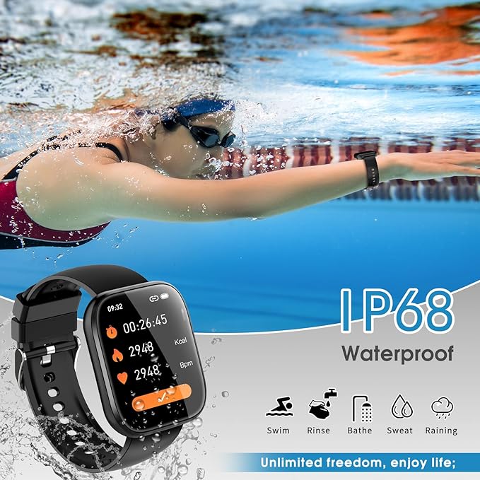 Smart Watch for Men Women Bluetooth Call, 2025 New 1.85" HD Smartwatch, Fitness Watch with 120+ Sport Modes, IP68 Waterproof, Heart Rate/Sleep Monitor, Pedometer, Activity Tracker for Android iOS