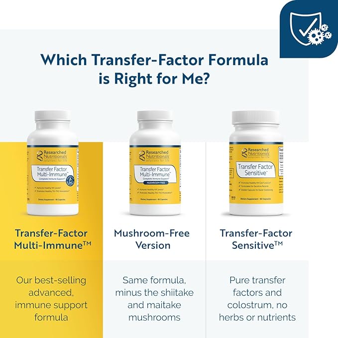 Transfer Factor Multi-Immune Support Supplement - Clinically Researched Immune Support Formula with Colostrum, Mushrooms, Green Tea, and IP-6 - Promotes Healthy NK Cell & T-Cell Function, 90 Capsules