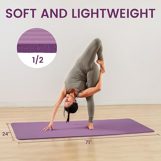 Yoga Mat, 1/2-Inch Extra Thick High Density Exercise Mat, Anti-Tear Exercise Yoga Mat with Carrying Strap, Suitable for Various Yoga Exercises
