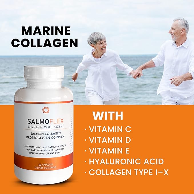 VITASEI Salmoflex Marine Collagen Peptides with Hyaluronic Acid and Vitamin C, D, E - Salmon Collagen Supplement for Bone and Joint - Hair, Skin and Nails Vitamins - 60 Capsules (Pack of 3)
