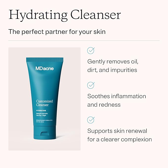 MDacne Hydrating Facial Cleanser with Salicylic Acid 0.5% - Acne Treatment with Plant-Based Ingredients to Remove Dirt & Oil, Protect Skin & Unclog Pores (2 Ounce (Pack of 1))