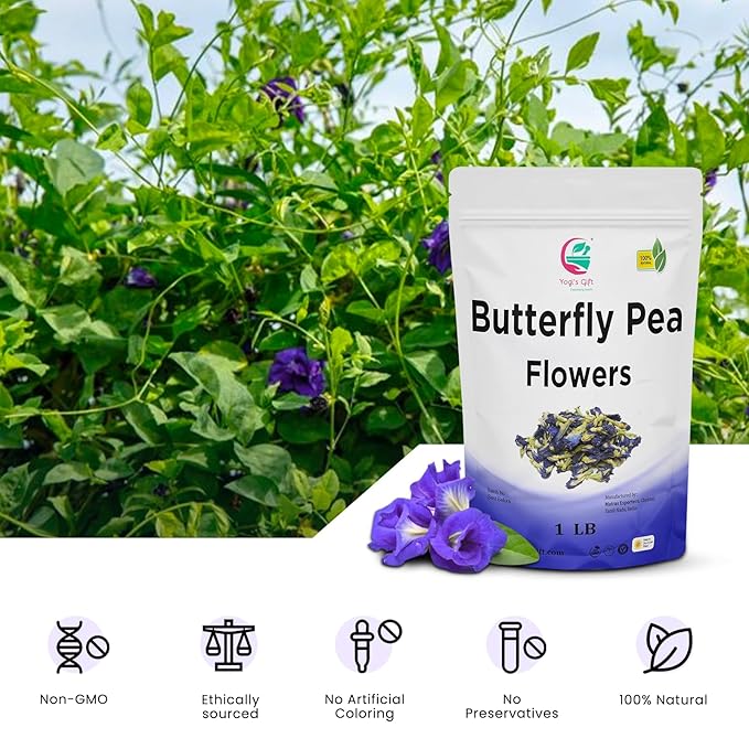 Butterfly Pea Flower Dried 1 LB (1000+ Cups) | Blue Butterfly Pea Flower Tea | Beautiful Blue Or Purple Food Coloring | Premium Quality | By Yogi's Giftยฎ