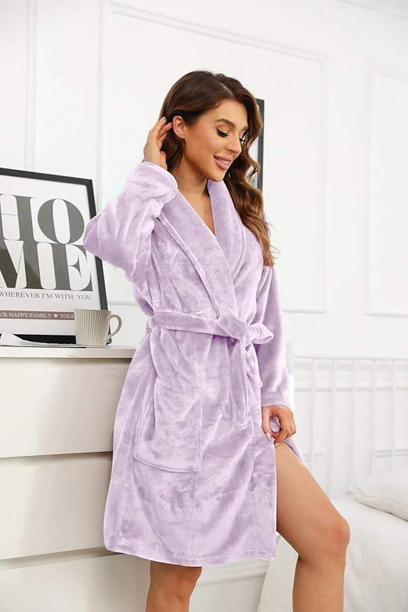 U2SKIIN Women Fleece Robe, Short Cozy Plush Robes for Womens Soft Shawl Collar Warm Spa Bathrobe