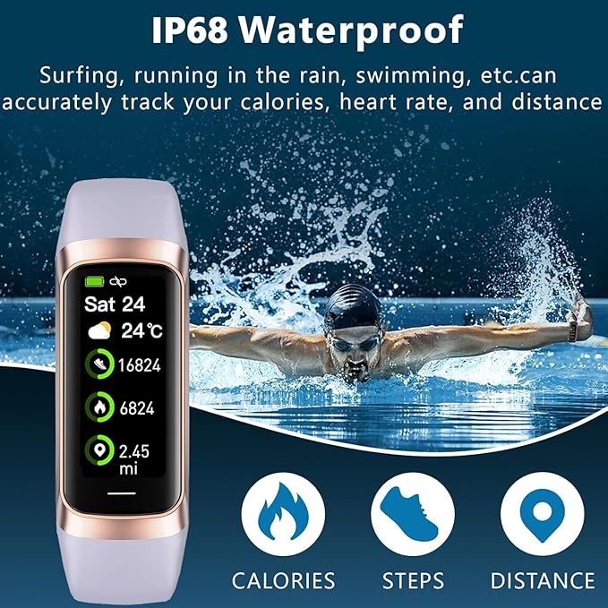 Fitness Tracker Activity Tracker 1.10''AMOLED Touch Color Screen,Smart Watch with 24/7 Blood Oxygen Heart Rate,Sleep Monitor,IP68 Waterproof,Step Counter Health for Women Men (Purple)