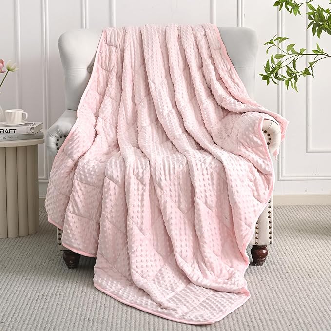 Mr. Sandman Weighted Blanket for Adults, Minky Dots Heavy Blanket for Woman,Man Sleeping/Calm, Soft, Cozy and Cooling Weighted Throw Blankets, Machine Washable, 48 x 72in, 15 lbs, Pink