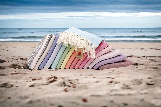 Bazaar Anatolia Turkish Beach Towel – 100% Cotton, Quick Dry, Sand Free Towel for Bathroom, Travel, Camping – Oversized 71x39 Inches – Stripe Red