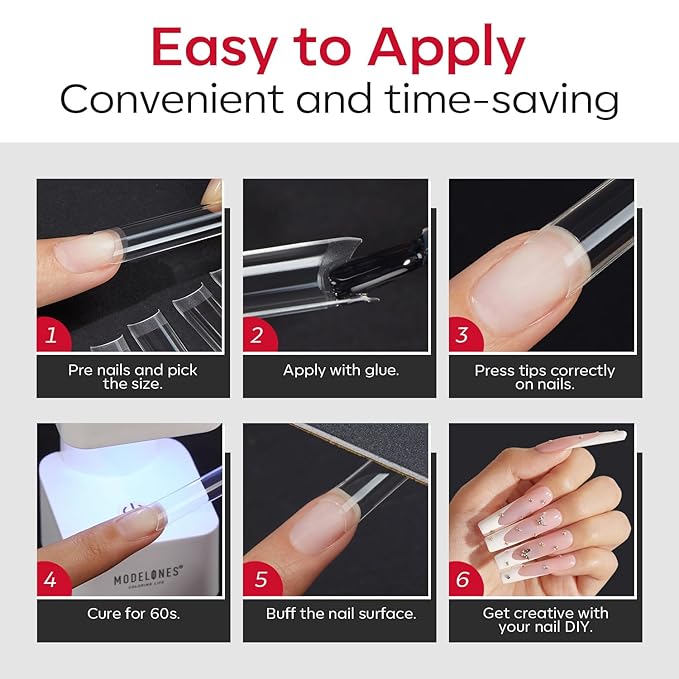 modelones Long Square Nail Tips, 2XXL Straight No C Curve Half Cover Soft Gel Tips Pre-shaped Acrylic Fake Nails False Clear Press on Extension Gel Kit Manicure DIY at Home 216PCS 12Sizes