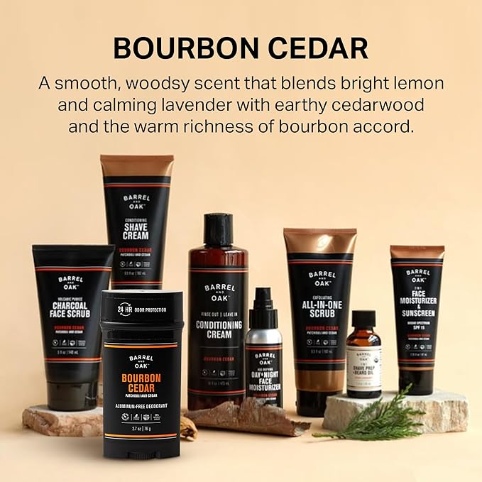 Barrel & Oak Aluminum Free Deodorant for Men, Natural Men's Deodorant with Patchouli & Cedar Essential Oil for Delicate Skin, Grooming Kit Gifts for Men, Bourbon Cedar, 2.7 oz, 2-Pack