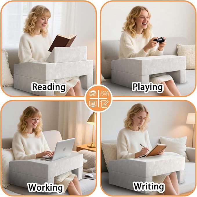 Extra Large Memory Foam Reading & Gaming Pillow with Adjustable Arm Rest, Lap Desk Pillow for Adults – Ergonomic Support for Working, Gaming, Reading in Bed, Couch, Floor