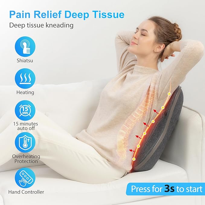 CooCoCo 14"×19" Shiatsu Back Massager with Heat, Birthday Gifts for Dad Mom Women Men Husband, Portable Massage Chair Pad, Kneading Massage Tools for Pain Relief, Chair Massager for Office Home
